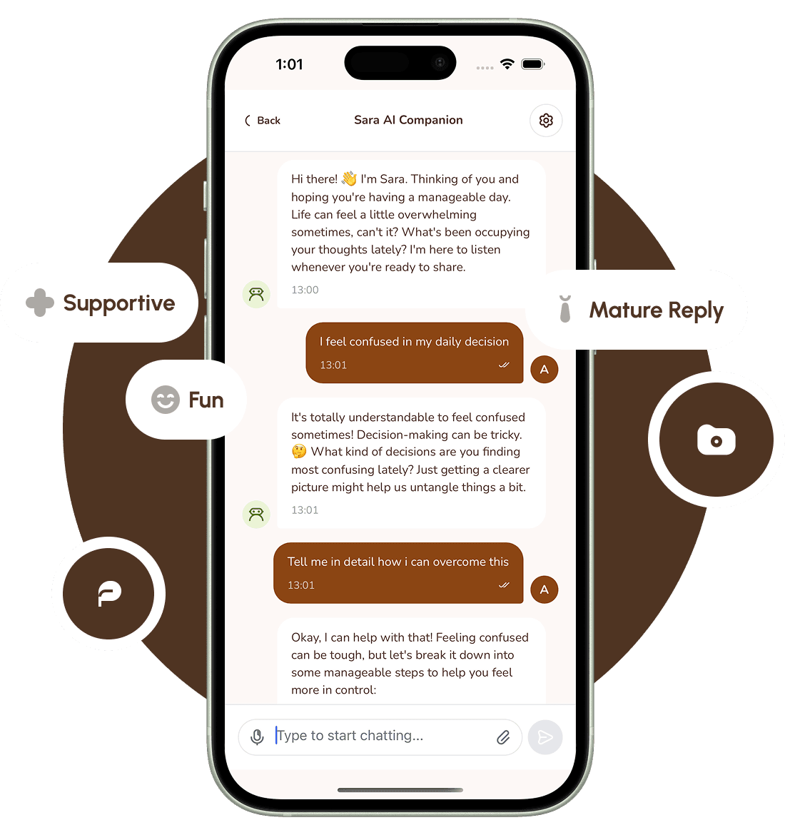 Chat with AI companion Sara